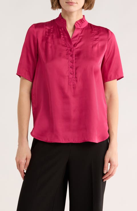 Ruffle Split Neck Short Sleeve Top