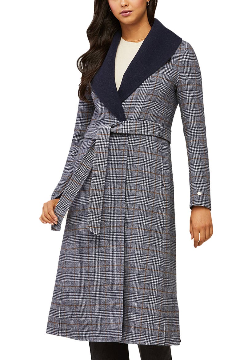 Eleonore Plaid Wool Blend Coat, Alternate, color, INDIGO