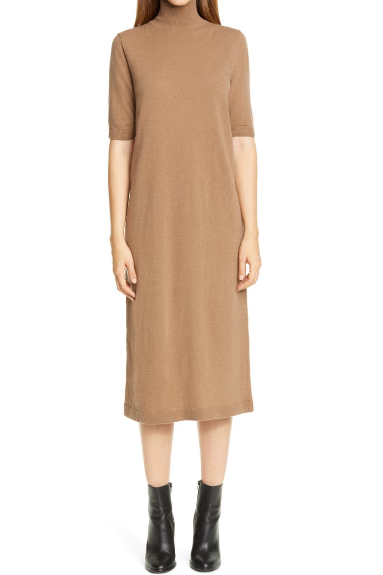 Turtleneck Wool & Cashmere Midi Sweater Dress, Main, color, CAMMELLO MELANGE
