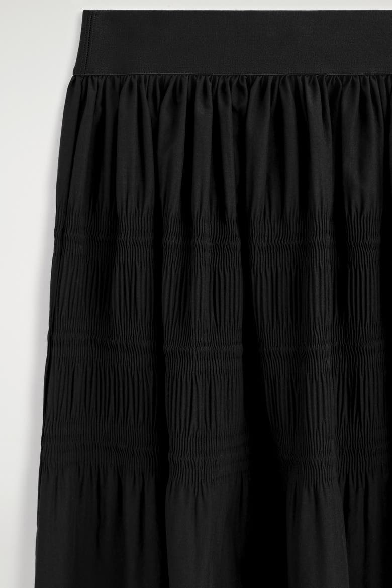 Tiered Gathered Midi Skirt, Alternate, color, BLACK