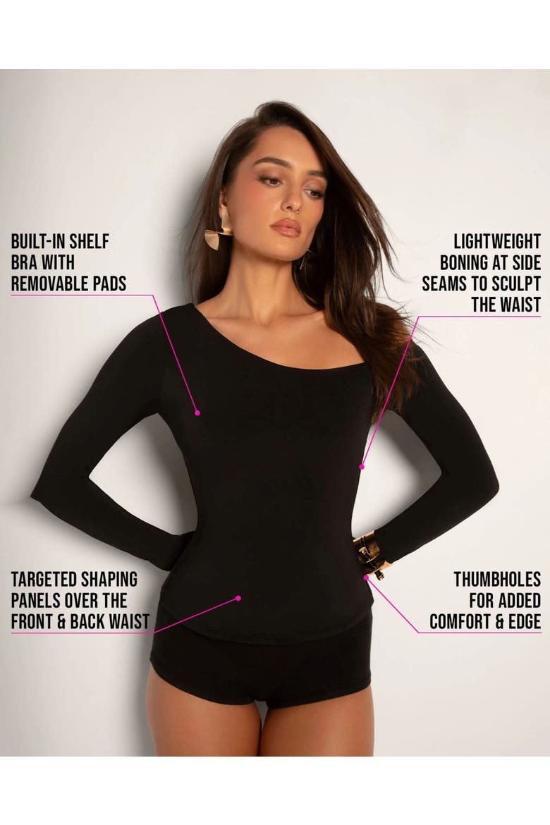 Mega Sculpting One-Shoulder Long Sleeve Top, Alternate, color, Black