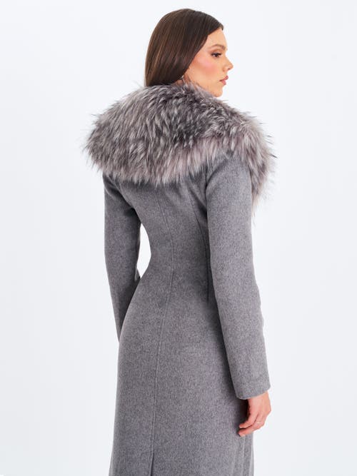 Miss Circle Faye Wool Blend Single-breasted Coat With Removable Faux Fur Collar In Gray