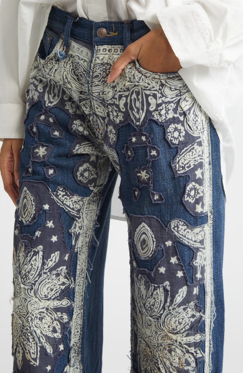 R13 Darcy Loose Fit Jeans, Alternate, color, Blue Bandana Applique