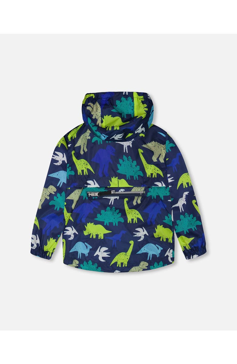 Deux par Deux Packable Dinosaur Windbreaker in Polyester, Alternate, color, Blue Dinosaur Print