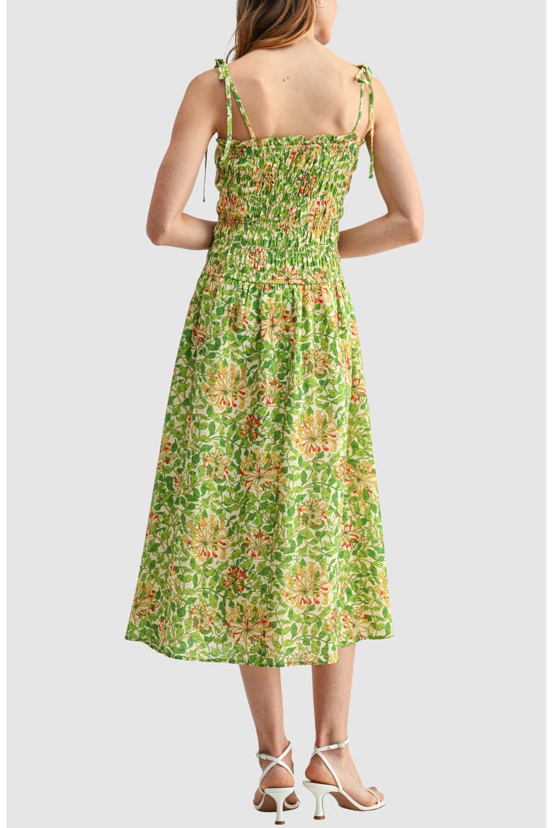 Tie Shoulder Smocked Midi Dress, Alternate, color, GREEN FLORAL