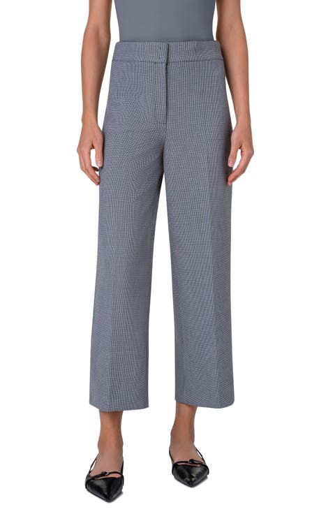 Chieko Microcheck Pebble Crepe Crop Pants