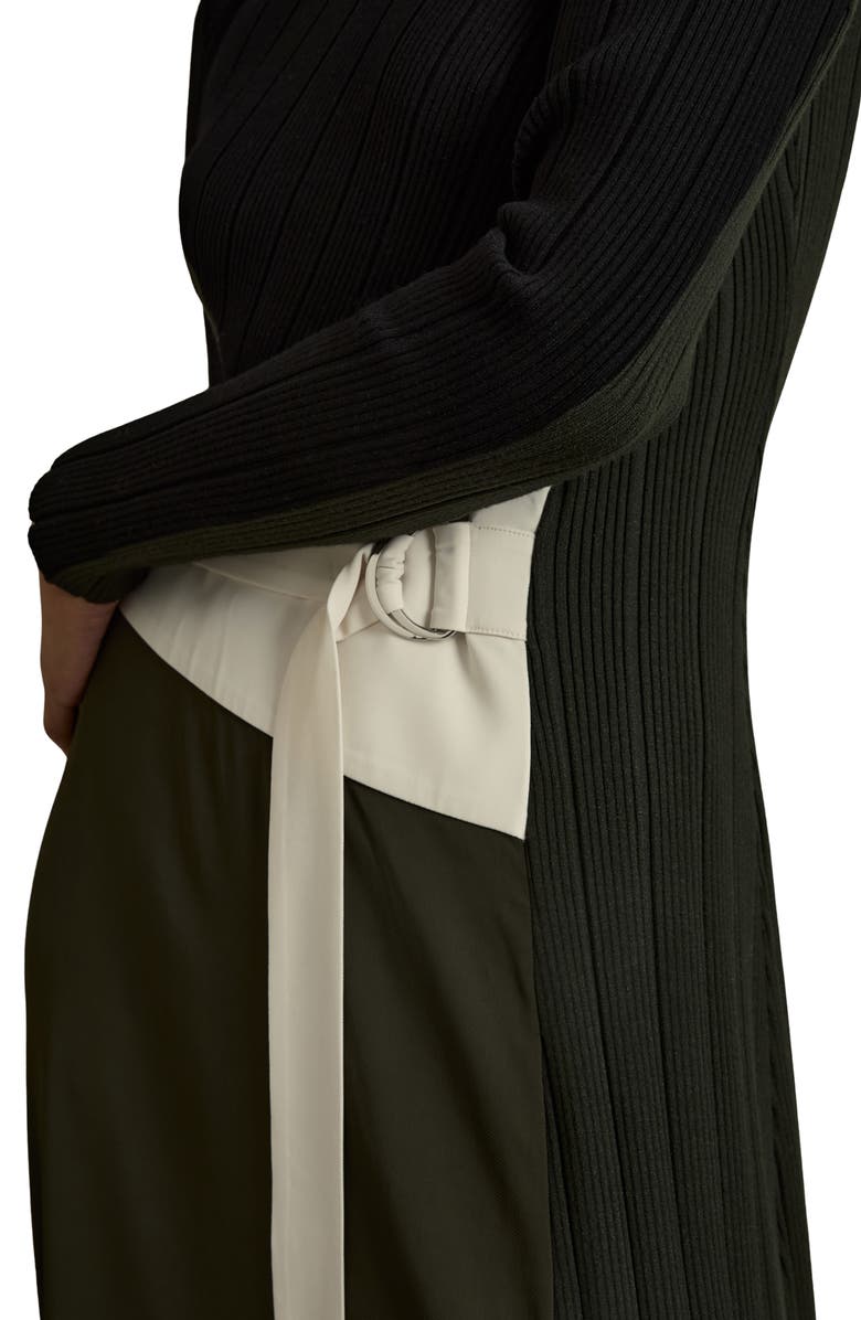 Reiss Emilina Mixed Media Long Sleeve Dress, Alternate, color, Khaki/ Black