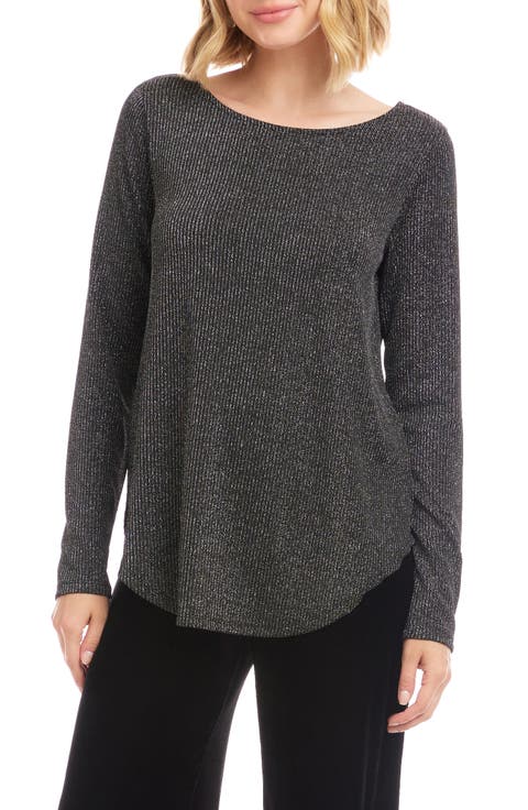 Metallic Stripe Curved Hem Top (Regular & Petite)