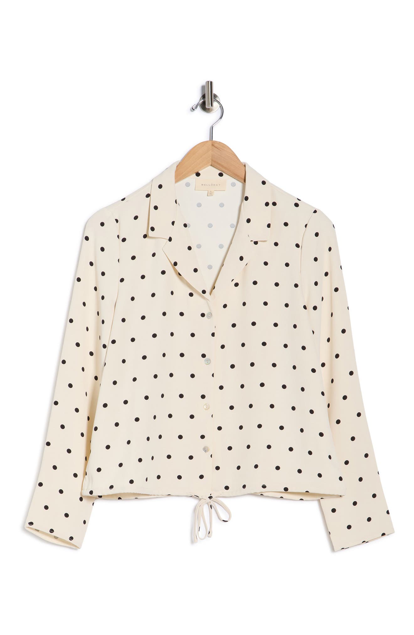 MELLODAY Long Sleeve Drawstring Hem Button-Up Shirt