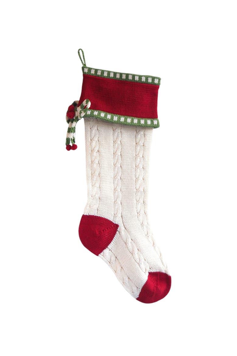 Cable-Knit Bow Stocking, Main, color, Ivory