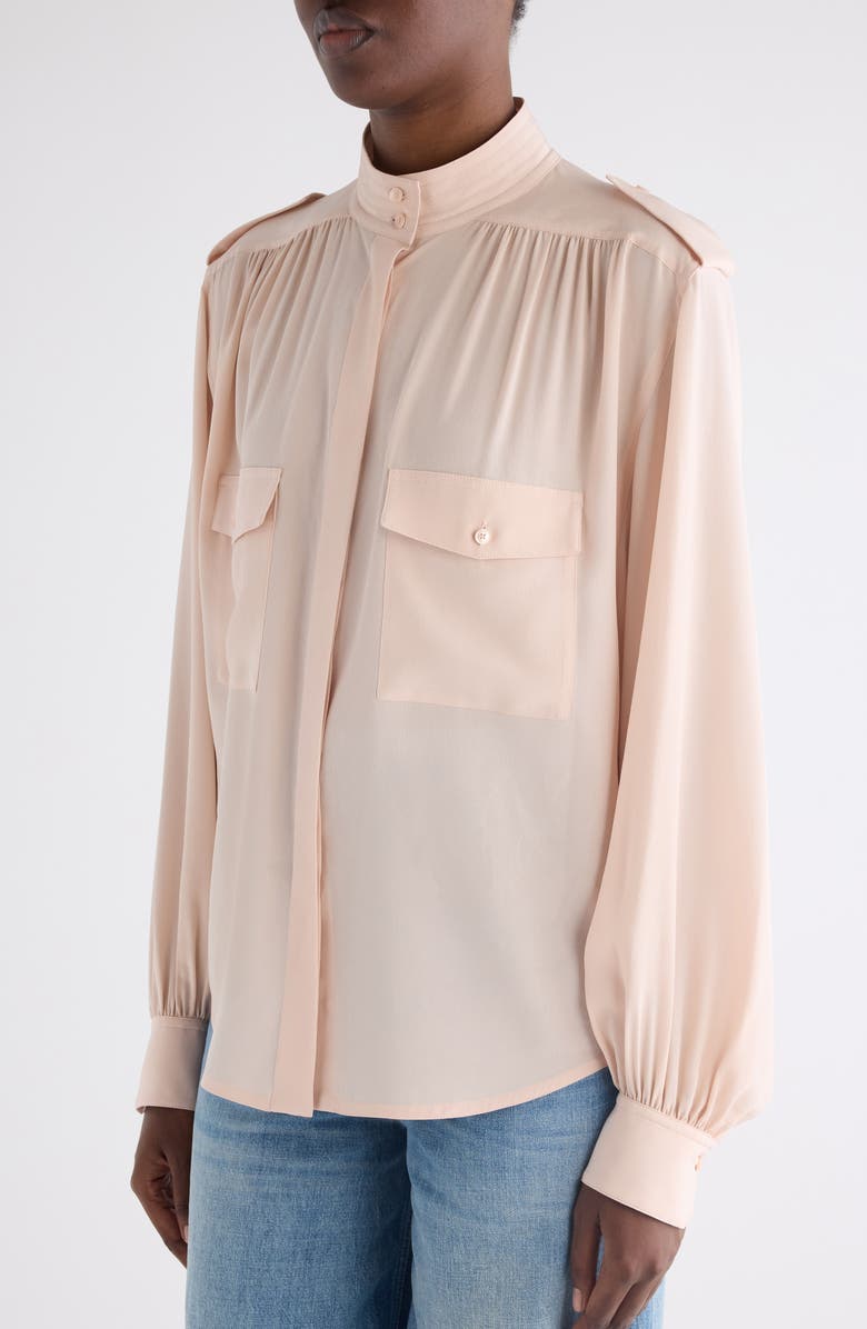 Chloé Gathered Silk Crêpe de Chine Shirt, Alternate, color, Delicate Pink