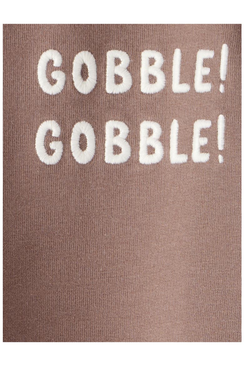 Gobble Gobble Stretch Organic Cotton Bubble Bodysuit, Alternate, color, LITTLE PLANET BROWN GOBBLE