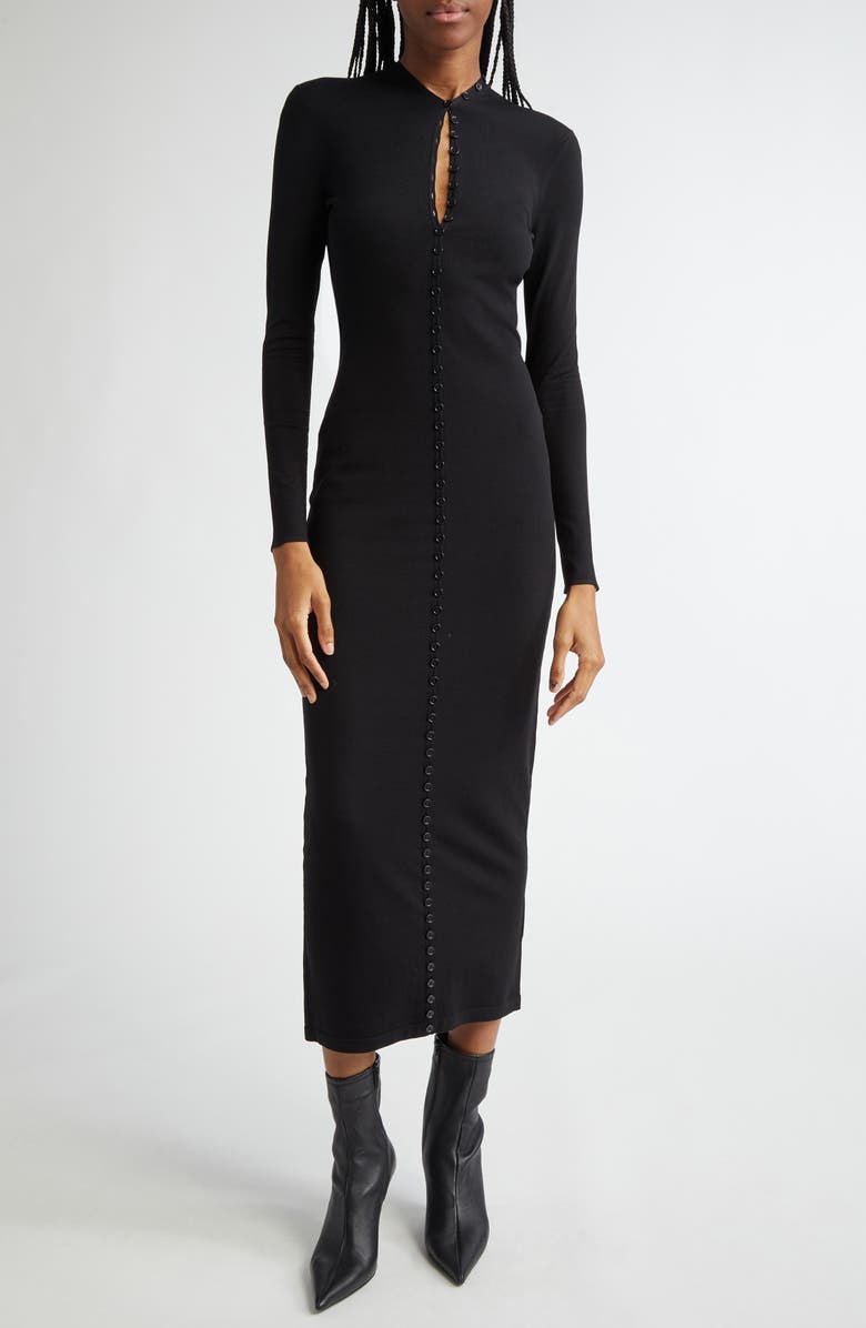 Alexander Wang Long Sleeve Knit Button-Up Body-Con Dress, Main, color,