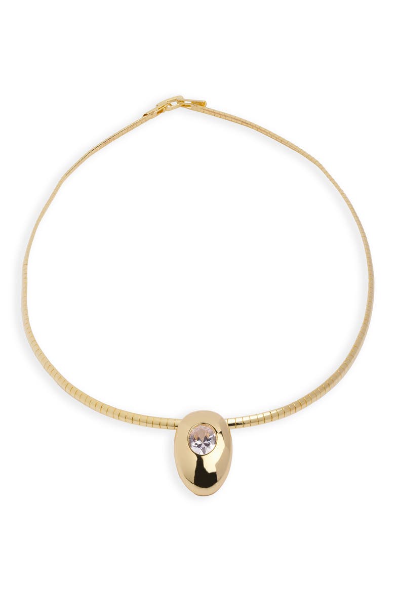 Oval Cut Cubic Zirconia Dome Pendant Necklace, Main, color, GOLD