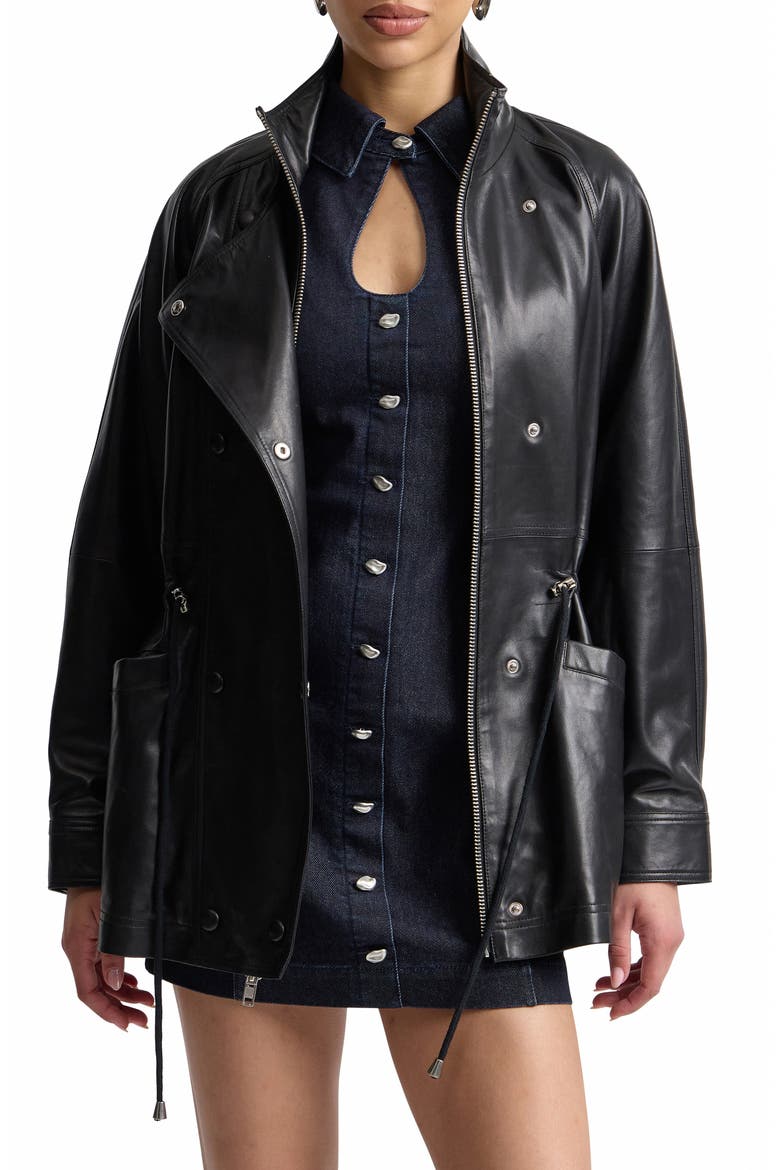 Slouchy Leather Jacket, Main, color, BLACK