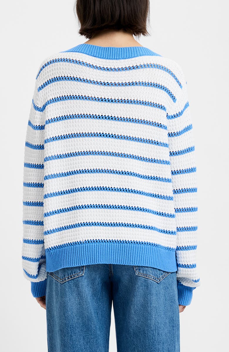 French Connection Stripe Open Stitch Cotton Sweater, Alternate, color, 10-Summer White-Blue Hy