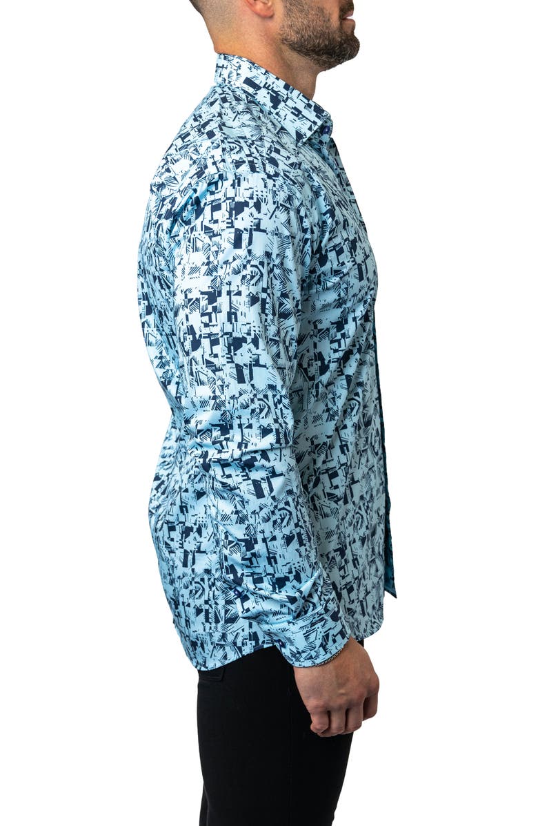 Maceoo Fibonacci Stretchpolynesian Blue Performance Button-Up Shirt, Alternate, color,