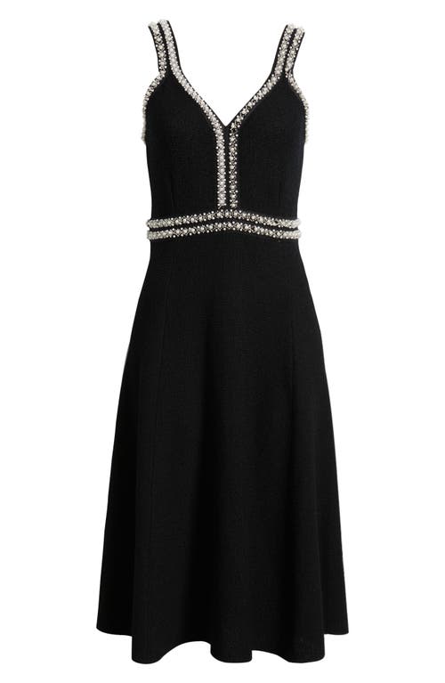 Ming Wang Bead Detail A-line Dress In Black/white
