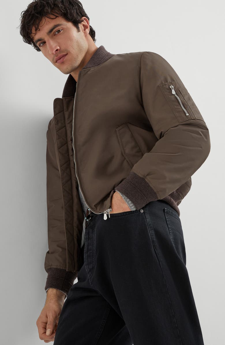 Brunello Cucinelli Bomber jacket with padding, Alternate, color, Brown