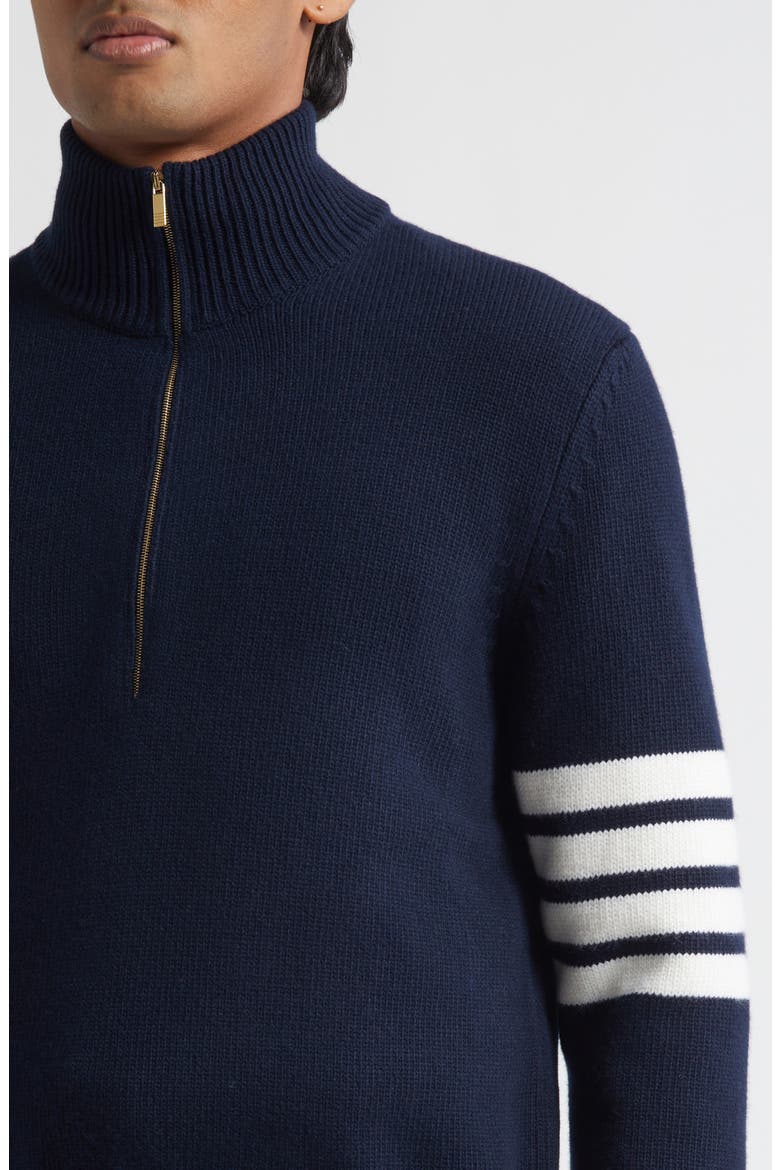 4-Bar Jersey Stitch Virgin Wool Half Zip Sweater, Alternate, color, NAVY