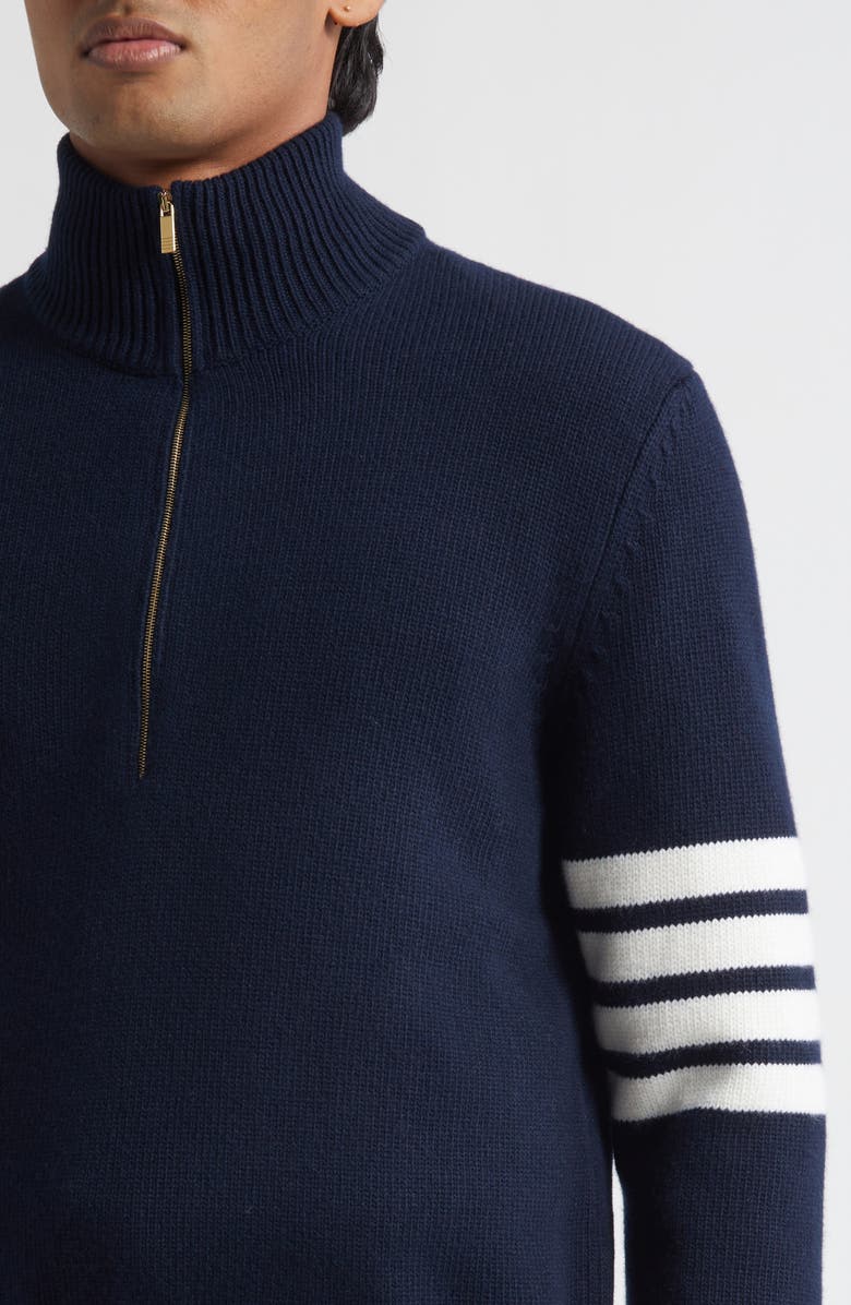 Thom Browne 4-Bar Jersey Stitch Virgin Wool Half Zip Sweater, Alternate, color, Navy