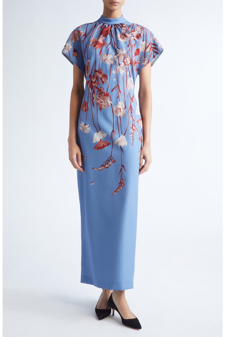 Stella Floral Stretch Crepe Dress, Main, color, CORNFLOWER MULTI