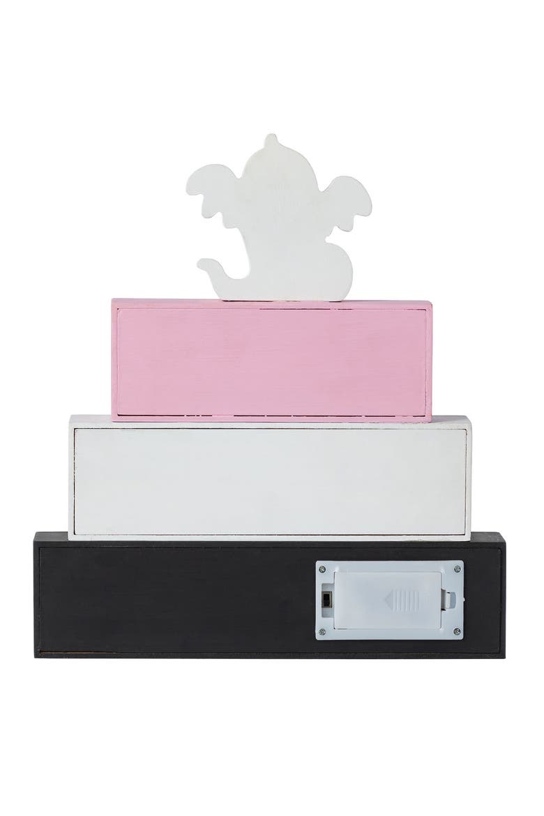 Halloween Lighted Pink Wooden Ghost Block Word Sign, Alternate, color, Pink