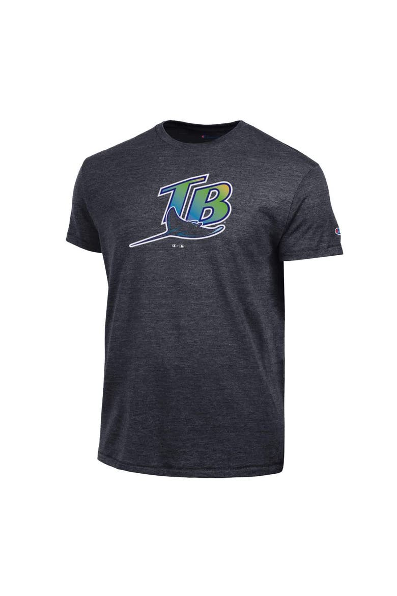 Men's Champion  Black Tampa Bay Rays Cooperstown Logo Tri-Blend T-Shirt, Alternate, color, Black