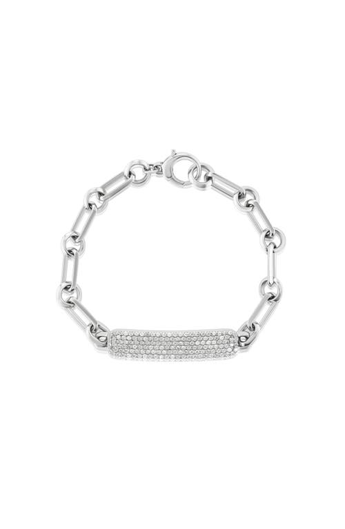 Sheryl Lowe Diamond Small Id Tag On Soho Chain Bracelet In Sterling Silver