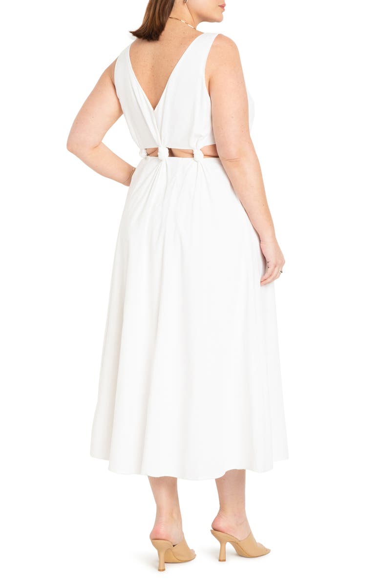 ELOQUII Knot Cutout Linen Blend Maxi Dress, Alternate, color, 