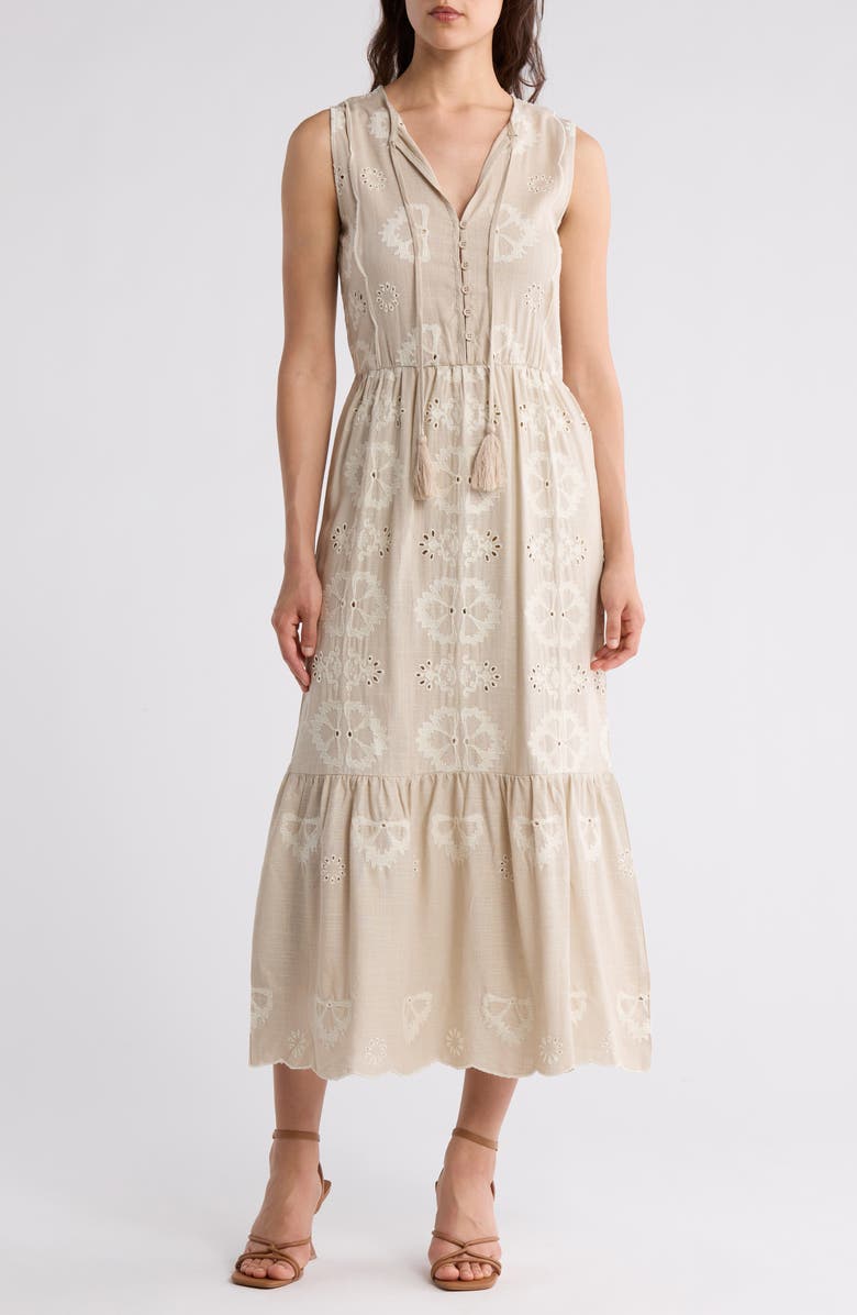 Ellen Tracy Sleeveless Embroidered Eyelet Dress, Main, color, 