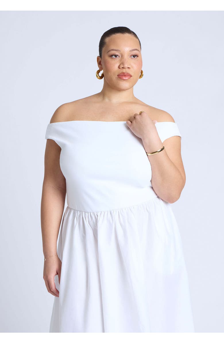 ELOQUII Boat Neck Mixed Fabric Dress, Alternate, color,