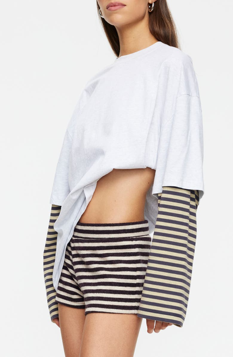 LIONESS Bottega Layered Long Sleeve Cotton Tunic Top, Alternate, color, Beige Stripe