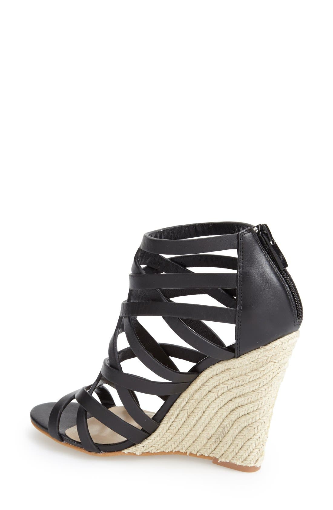 'Lux' Espadrille Wedge, Alternate, color, BLACK LEATHER