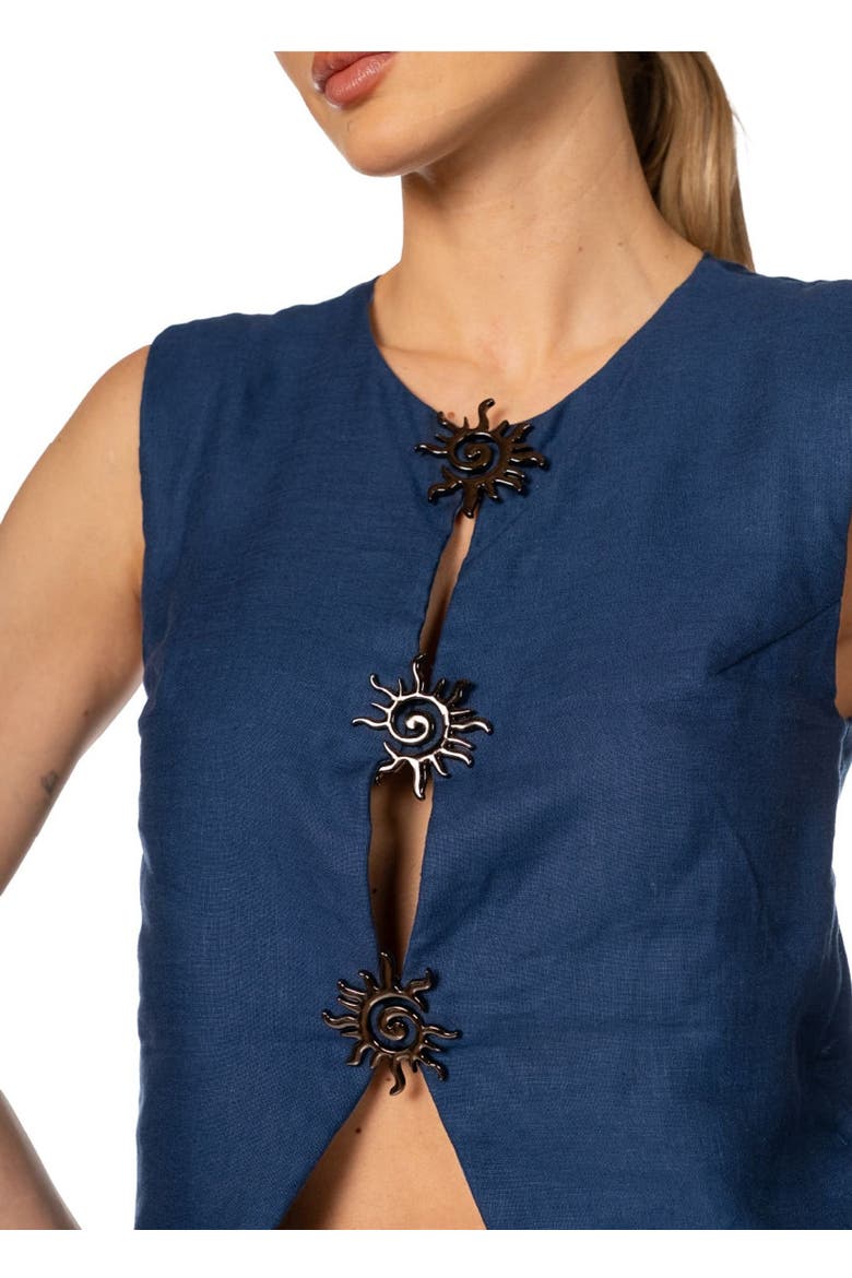 Sacred Sun Dafne Metallic Sun Vest In Linen, Alternate, color, NAVY BLUE