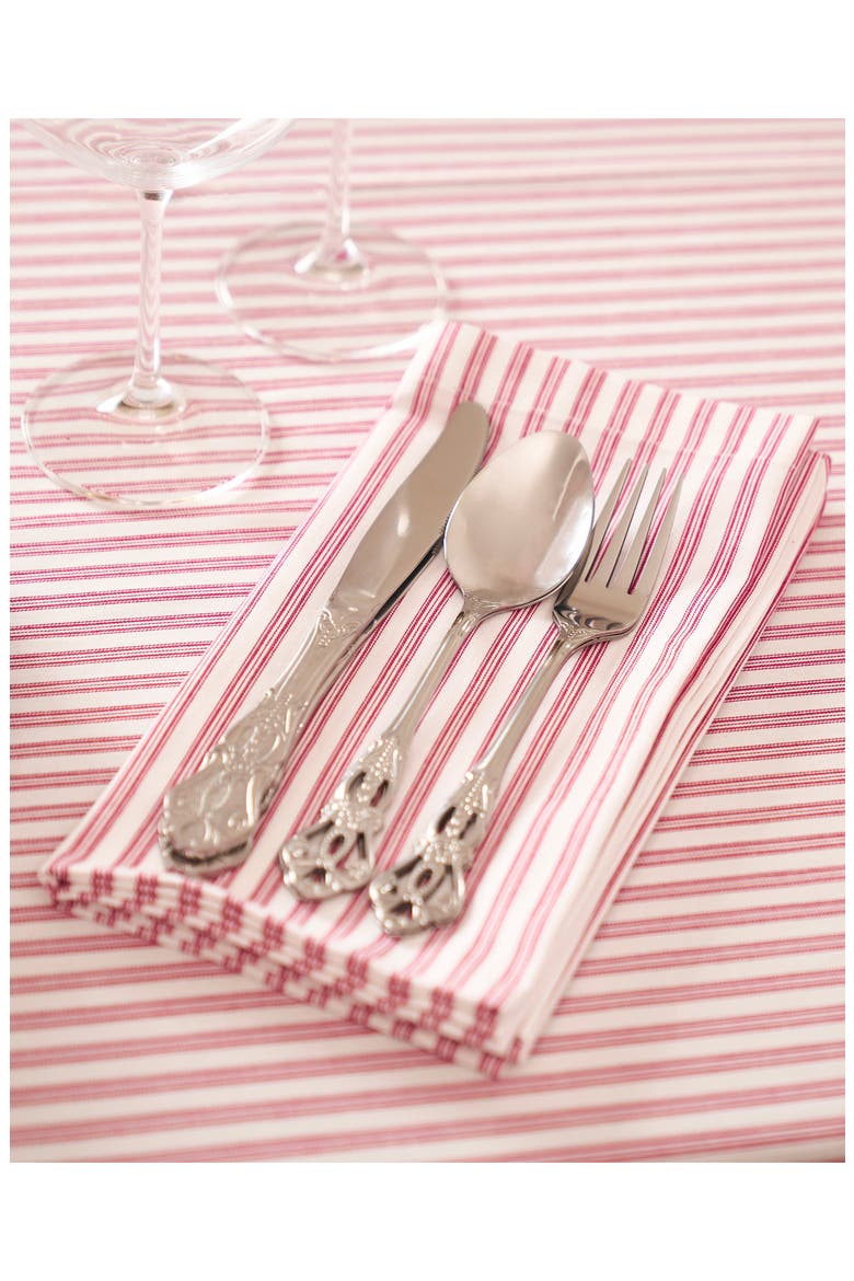 Antique Set of 4 Ticking Stripe Cotton Placemats, Alternate, color, RED