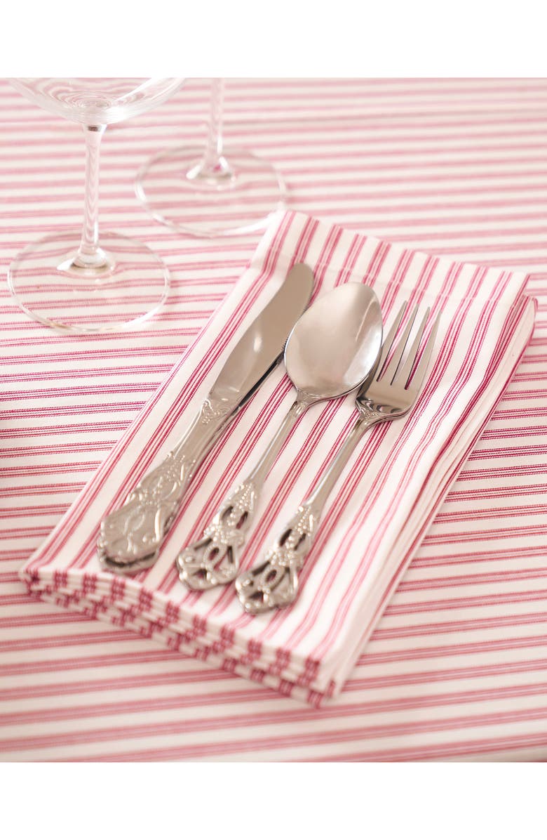 Petite Plume Antique Set of 4 Ticking Stripe Cotton Placemats, Alternate, color, Red
