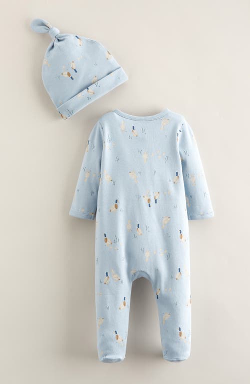 Nordstrom Print Zip Footie & Beanie Set In Blue