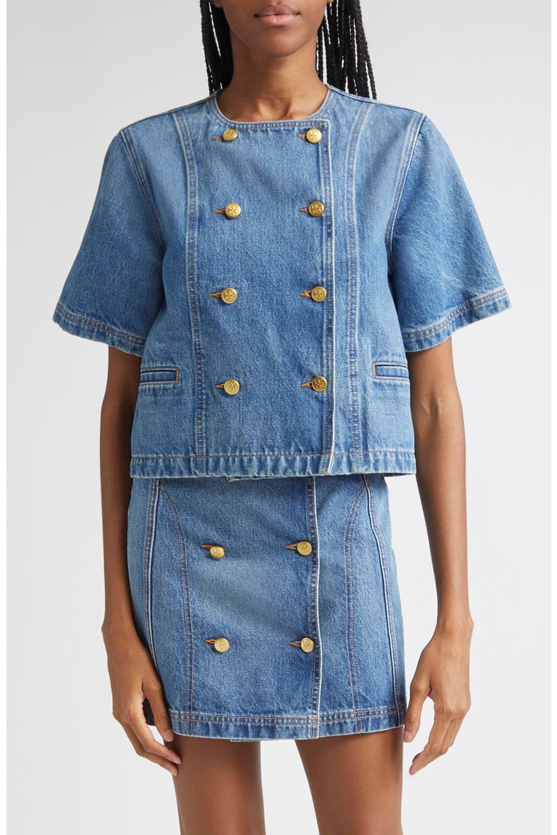 The Serge Double Breasted Denim Shirt, Main, color, DANUBE