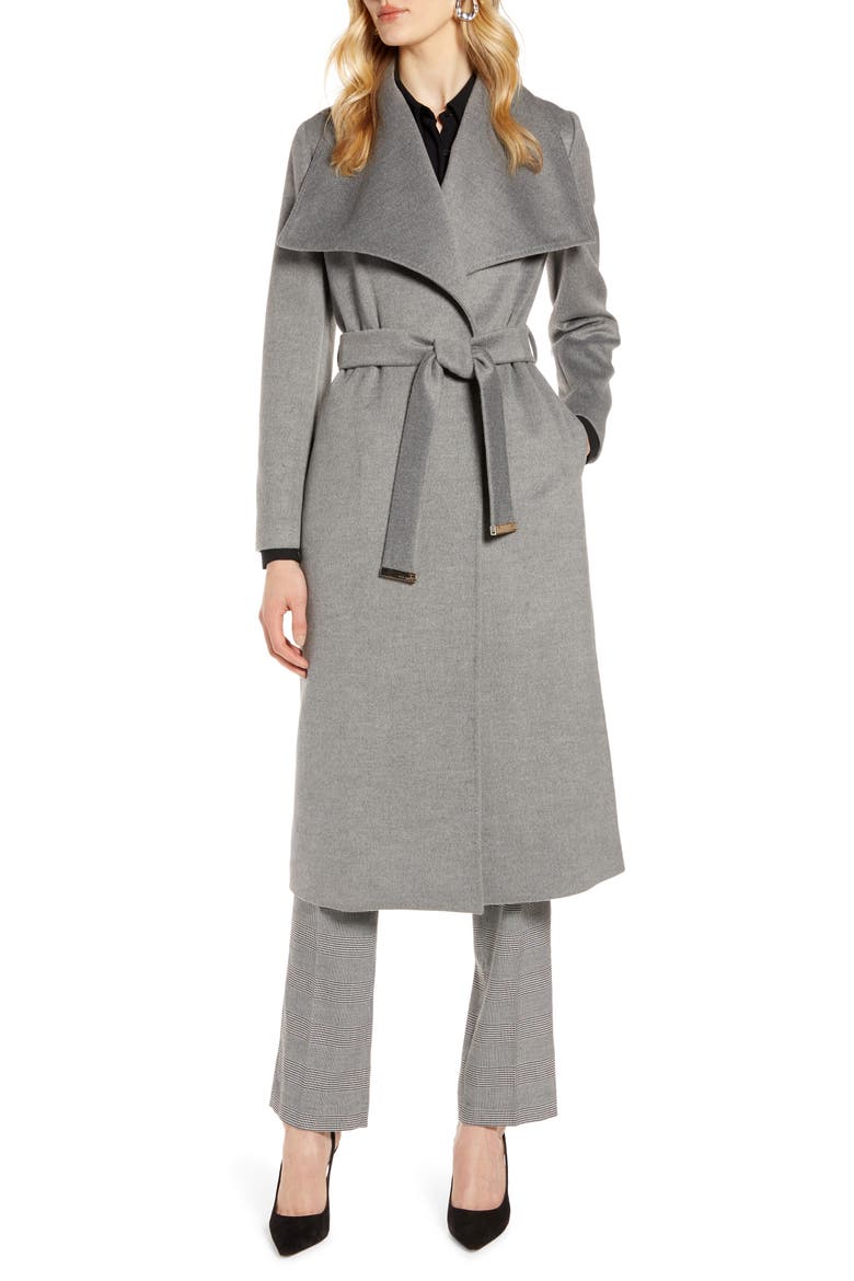 Wide Collar Brushed Wrap Coat, Main, color, LIGHT GREY