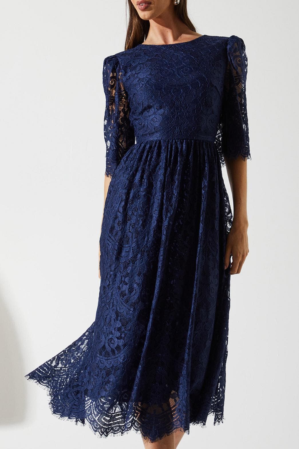 navy lace midi dresses with sleeves Bardot Ola Long Sleeve Midi Dress Navy