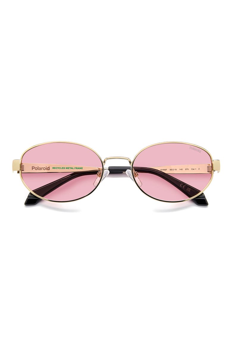 55mm Polarized Oval Sunglasses, Main, color, GOLD PINK/ PINK PZ