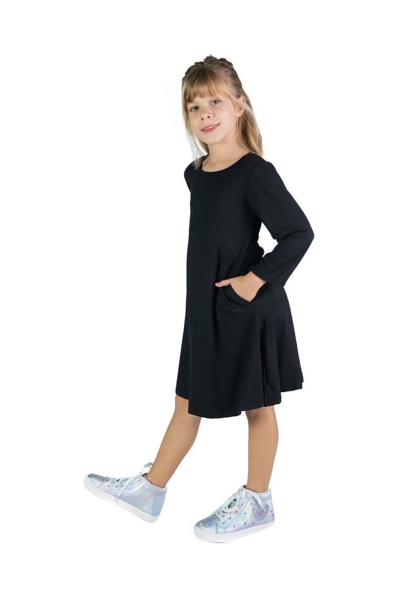 Long Sleeve Loose Fit Knee Length Tunic Pocket Dress, Alternate, color, Black