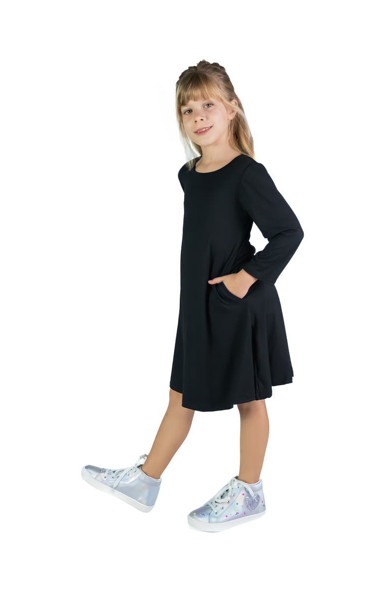 24sevenKid Long Sleeve Loose Fit Knee Length Tunic Pocket Dress, Alternate, color, Black