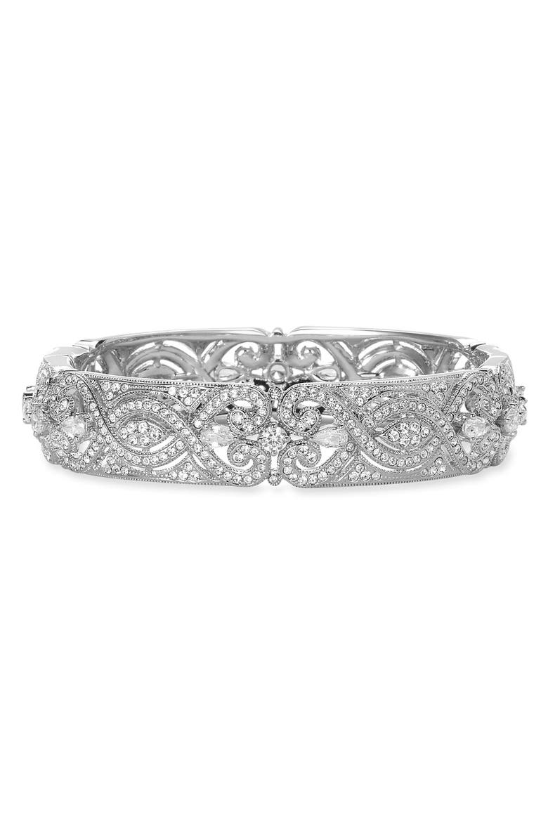 Crystal Scroll Bangle, Main, color, RHODIUM