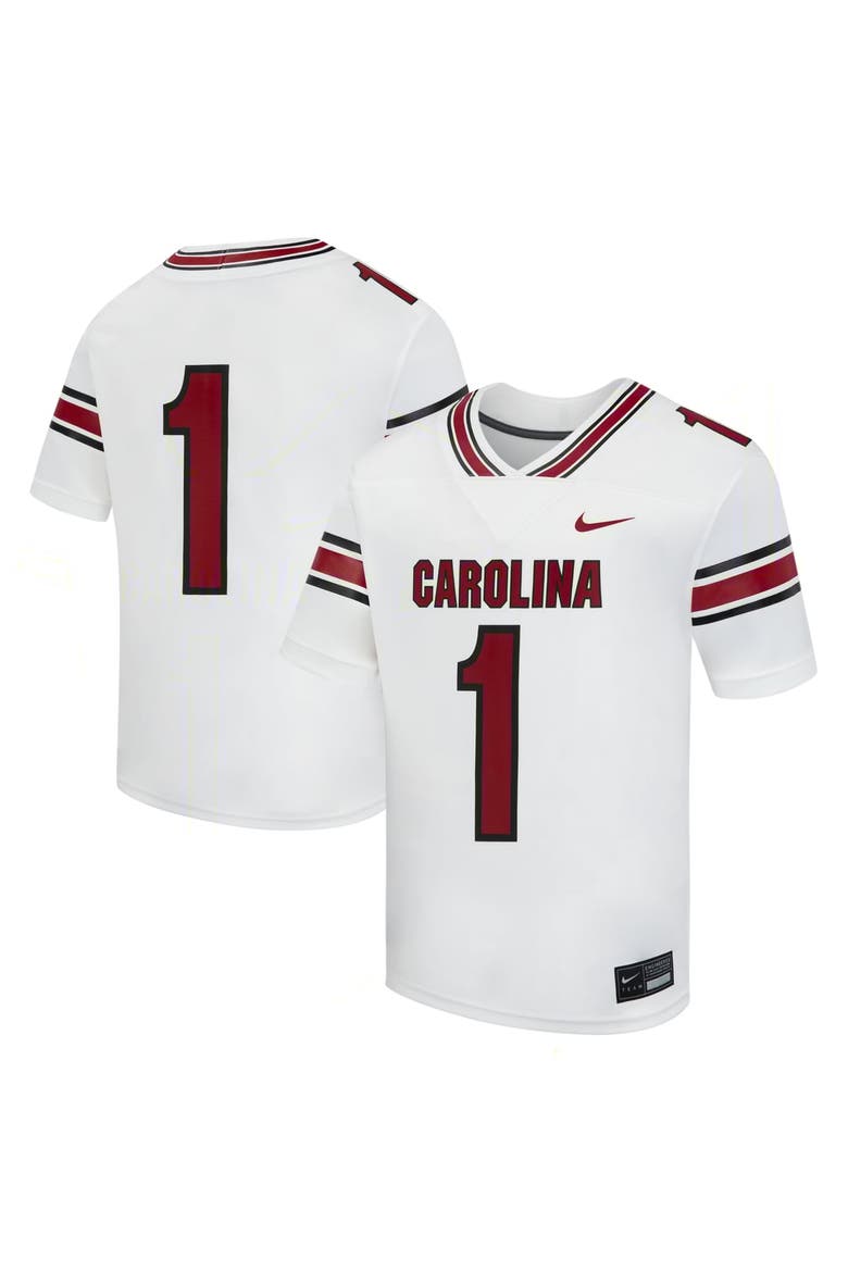 Youth Nike #1 White South Carolina Gamecocks Road Replica Football Jersey, Main, color, White