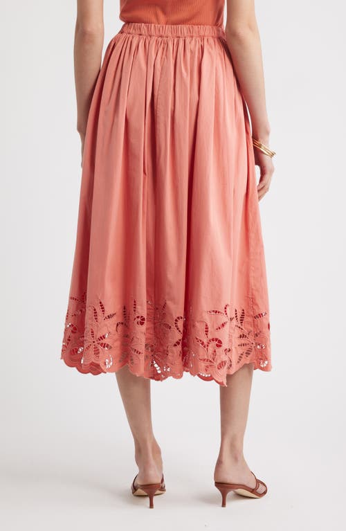 Nordstrom Schiffly Embrodiered Hem Cotton Midi Skirt In Pink