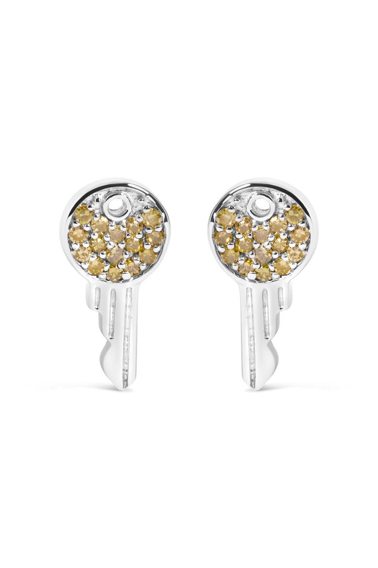 925 Sterling Silver 1/6ct TDW  Yellow Treated  Diamond Charm Earrings, Main, color, Silver