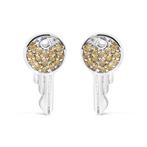 925 Sterling Silver 1/6ct TDW  Yellow Treated  Diamond Charm Earrings