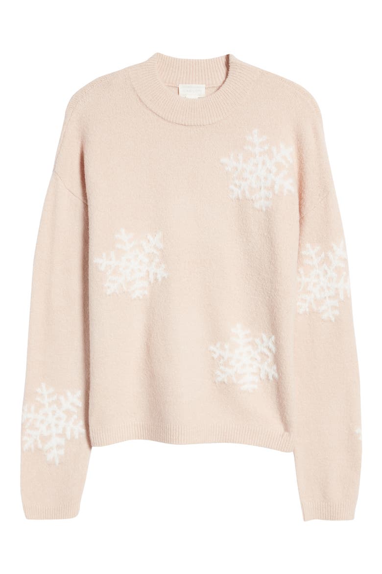 Snowflake Mock Neck Sweater, Alternate, color, PINK SMOKE- IVORY SNOWFLAKE